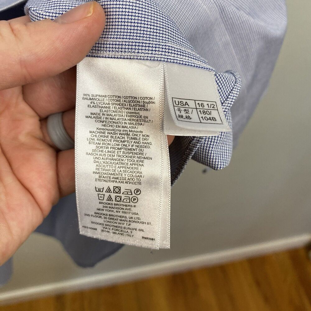 Brooks Brothers Dress Shirt Men's 16.5 Blue Long Sleeve Check Madison - Picture 5 of 9